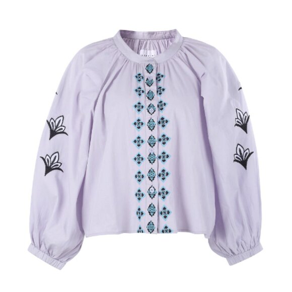 THE SHIRT ROCHELLE BEHRENS The Minka Shirt Top Embroidered in Lavender Size S - Picture 1 of 12